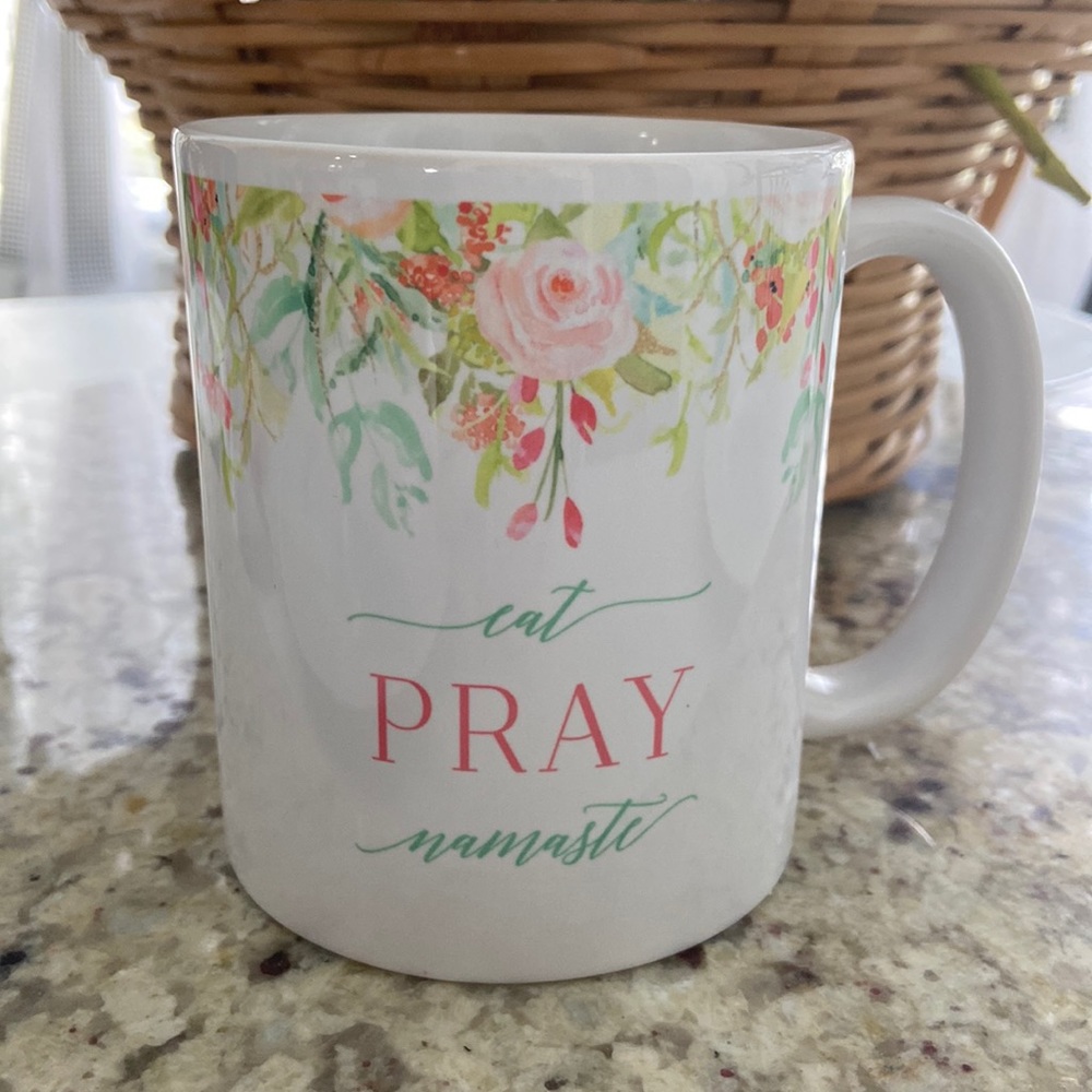 New Coffee mug ceramic eat, pray, Namaste. 11 ounces Zen yoga mug